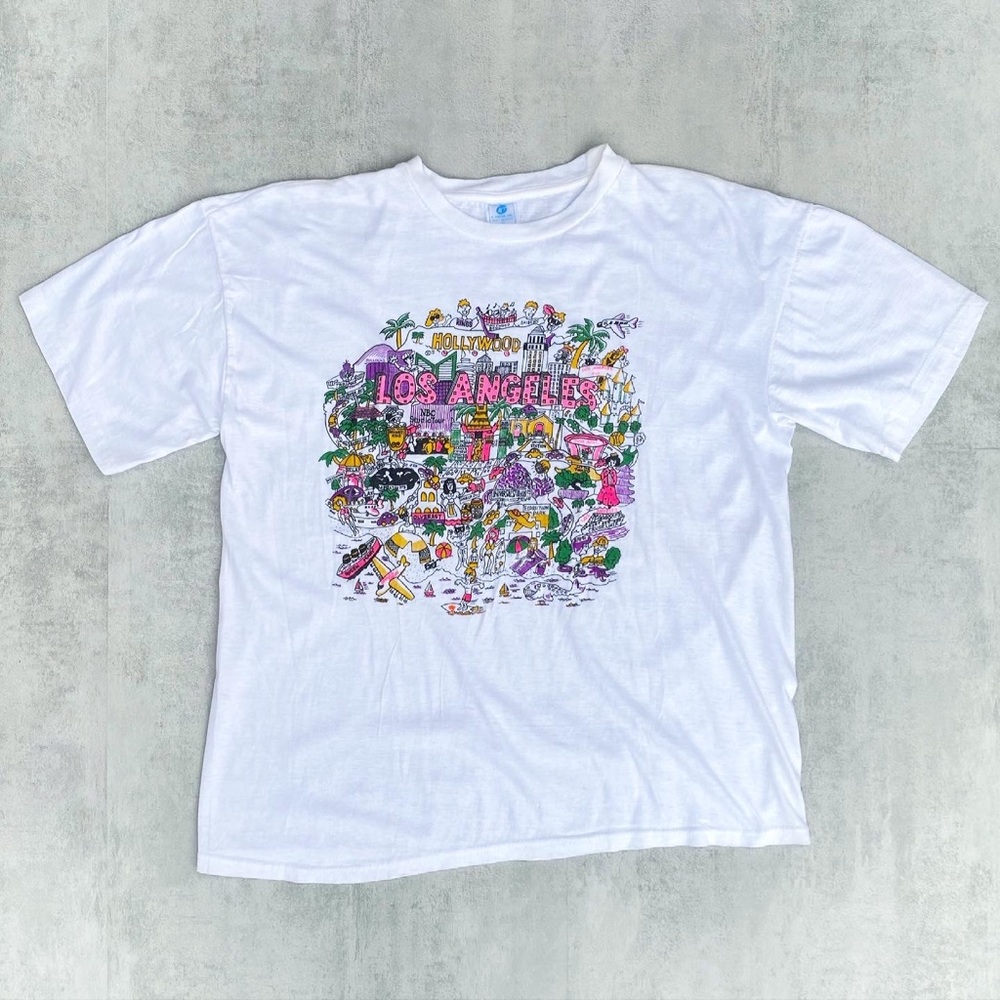 Vintage 90s Los Angeles Hollywood Map Art Tee